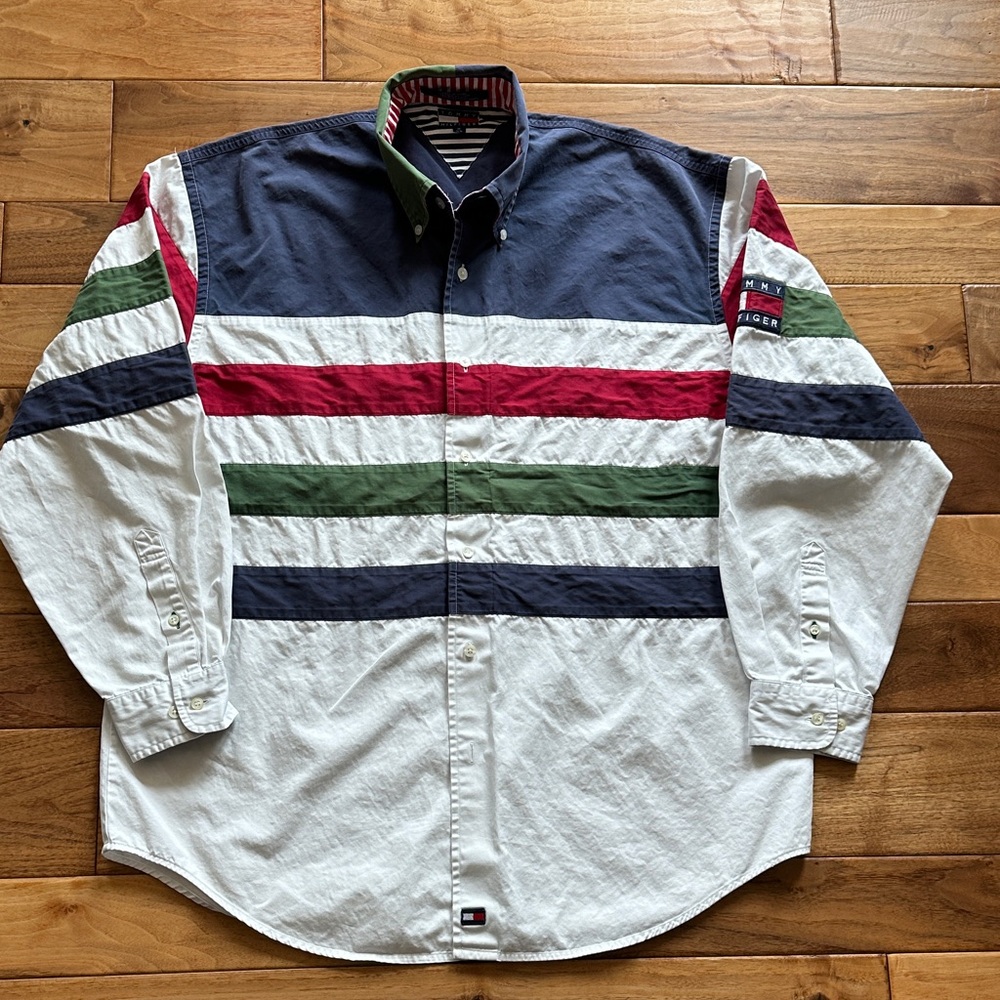 Vtg Tommy Hilfiger rugby stripe button down shirt